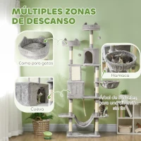 PawHut Árbol Rascador para Gatos Grande Altura 206 cm con Múltiples Niveles Cuevas Bolas Colgantes y Hamacas Gris(m-4)