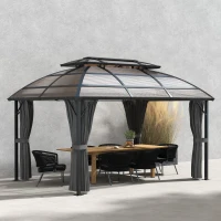 Outsunny 4 x 3m Aluminium Frame Hard Gazebo, with Accessories - Brown(m-11)
