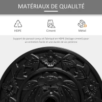 Outsunny Pied de demi-parasol demi-pied socle de parasol base de lestage ciment HDPE motif fleurs cannulation pour parasols Ø 35, 38 et 48 mm noir(m-5)