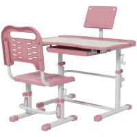 ZONEKIZ Pupitre Infantil Ajustable con 1 Cajón 1 Estante para Libros y Ángulo de Mesa Ajustable 80x49,5x82-104 cm Rosa y Blanco(m-10)