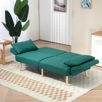 HOMCOM 2/3 Seater Sofa Bed, Convertible Bed Settee, Fabric Sofa Couch with 2 Cushions for Living Room, Guest Room, Green(m-8)