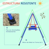 Outsunny Columpio para Niños 6-36 Meses con Soporte de Metal Asiento y Cinturón de Seguridad con Hebilla para Exteriores Carga Máx. 30kg 140x110x120cm Multicolor(m-5)