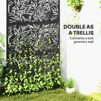 Outsunny Decorative Garden Privacy Screen with Stand, 6.5FT Freestanding Metal Outdoor Divider, Decorative Privacy Panel with Expansion Screws for Garden Pool Hot Tub, Bamboo Style, Black(m-4)