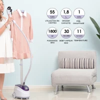 HOMCOM Défroisseur vapeur vertical défroisseur à vêtements 1,8 L 1800 W débit vapeur 30g/min tige telescopique blanc violet(m-6)