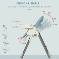 HOMCOM Trona para Bebé Evolutiva Ajustable y Plegable con Doble Bandeja Trona Portátil de +6 Meses Reclinable con 2 Ruedas y Frenos 55x80x104 cm Azul(m-5)