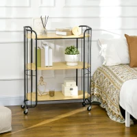 HOMCOM Carrello da Cucina Multiuso a 3 Livelli in Truciolato e Acciaio con Maniglia e 4 Ruote, 79x38x95 cm(m-2)