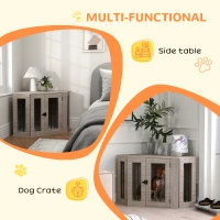 PawHut Dog Crate Furniture Side Table, with Cushion, 104 x 55 x 63cm - Walnut Brown(m-4)