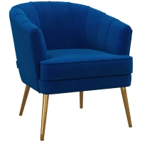 HOMCOM Fauteuil en velours chaise salon avec pieds acier doré fauteuil relax de salon arrondi 71 x 72 x 75 cm bleu(m-10)