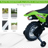 HOMCOM Moto da Cross Elettrica con 2 Rotelline Ausiliarie per Bambini 3-6 anni, Moto Giocattolo 109×52.2×70.5cm Verde(m-6)