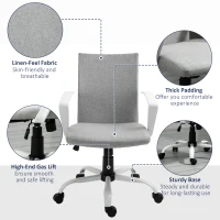 Vinsetto Office Chair Linen Swivel Computer Desk Chair Home Study Task Chair with Wheels, Arm, Adjustable Height, Light Grey(m-7)