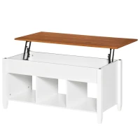 HOMCOM Mesa de Centro Elevable Mesa de Café con 3 Compartimentos Abiertos Mesa Rectangular Moderna para Salón Comedor 105x50x48-61,5 cm Blanco y Marrón(m-11)
