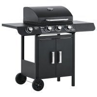 Outsunny Barbecue a Gas con Coperchio, 4 Bruciatori da 11.6kW, Fornello, Mensola e 2 Ruote, 110x50x100cm Nero