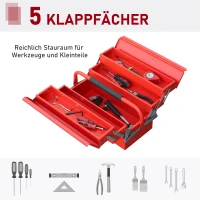 DURHAND Werkzeugkasten Werkzeugkoffer mit 5 Fächern 45 x 20 x 34,5cm Stahl Rot(m-5)