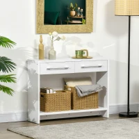 HOMCOM Table console table d'entrée bout de canapé avec étagère et 2 tiroirs style moderne - dim. 101,6I x 28P x 76,2H cm - blanc(m-2)