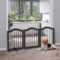 PawHut Absperrgitter Hund 3-teilig, 154,5 x 61 cm Faltbar Hundegitter mit Tür, Türschutzgitter mit 2 Stützfüßen, Freistehend Treppengitter für Küche, Flur, Schwarz(m-2)
