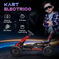 HOMCOM Kart Coche Eléctrico Infantil 12V de 3 a 8 Años Velocidad 3-5km/h y Cinturón de Seguridad 100x58x58,5cm Rojo(m-4)