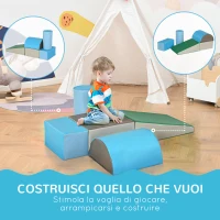 HOMCOM Set Costruzioni Morbide per Bimbi 1-3 Anni con 5 Blocchi Colorati, Set da Gioco Blocchi Morbidi per bambini in Finta Pelle e Schiuma, Marrone, Cachi, Blu, Verde e Celeste(m-5)