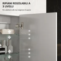 HOMCOM Armadietto Bagno da Parete in Legno con 3 Ripiani Regolabili in Vetro su 3 Livelli, 40x15x55 cm, Bianco(m-5)