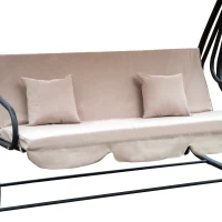 Outsunny Dondolo da Giardino 3 Posti Convertibile in Letto a Dondolo, Tetto e Struttura in Acciaio, 200x120x164cm Marrone Chiaro(m-8)