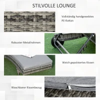Outsunny Polyrattan Sonnenliege Gartenliege mit Kissen 5-stufig verstellbar Rattanliege Gartenmöbel Liege S-Form Metall Grau 207 x 70 x 70 cm(m-6)