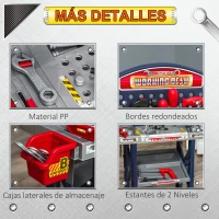 HOMCOM Banco de Herramientas para Niños de +3 Años Incluye 55 Piezas con Destornillador Eléctrico Llave Inglesa Alicates Juguete de Aprendizaje 69x26,5x75 cm Multicolor(m-6)