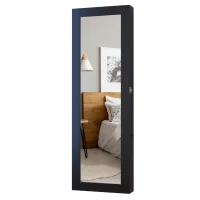 HOMCOM Espejo Joyero Colgante de Pared Armario de Joyería Organizador de Joyas con Ganchos y Ranuras para Collares para Dormitorio Salón 37x9,5x112 cm Negro(m-10)