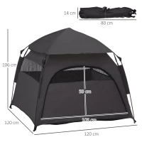 PawHut Haustierzelt, Hundezelt, klappbar, wetterbeständig, Hundehütte, für große Hunde, Schwarz(m-3)