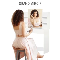HOMCOM Coiffeuse Design Contemporain Table de Maquillage Multi-Rangement 4 étagères Grand tiroir et Miroir Panneaux Particules Blanc(m-5)