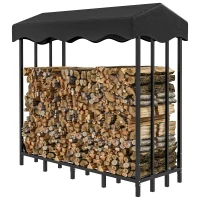 Outsunny Leñero con Cubierta Soporte para Leña para Exterior con Estructura Reforzada 143x70x145 cm Negro(m-10)