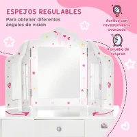 HOMCOM Tocador Infantil con Taburete y Espejo Ajustable, Tocador para Niñas con Cajón, Mesa de Maquillaje para Niños y Niñas de 3-6 Años, Blanco(m-6)