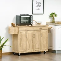 HOMCOM Carrello da Cucina in Legno con Cassetto, Armadietto e Ruote, 136x47x91,5cm(m-2)