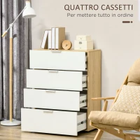 HOMCOM Cassettiera con 4 Cassetti per Soggiorno e Camera da Letto con Maniglie in Lega di Alluminio, 70x35x92cm, Bianco(m-4)