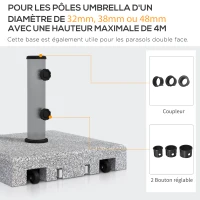 Outsunny Pied de parasol carré en granit - base de lestage poids net 28kg en métal avec 2 roulettes - dim. 41L x 41l x 37,5H cm(m-4)