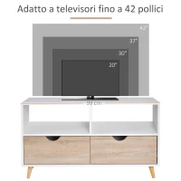 HOMCOM Mobiletto Porta TV in Legno con Design Moderno, 2 Cassetti e 2 Ripiani, Bianco e Color Legno, 99x39x58cm(m-6)