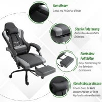 Vinsetto Ergonomischer Gaming Stuhl Bürostuhl Schreibtischstuhl, Drehstuhl Höhenverstellbar, Verstellbares Lendenkissen mit Fußstützen Schwarz 62x52x128 cm(m-7)