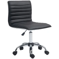 HOMCOM Armless Task Desk Chair, Swivel Office Chair with Faux Leather, Adjustable Seat Height, Chrome Base, Wheels for Home, Black(m-11)