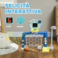 AIYAPLAY Gioco per Bambini con Rete da Calcio, Canestro Basket Regolabile e Buca da Golf, 54x38.8x60.4-68 cm(m-7)