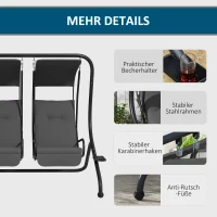 Outsunny Hollywoodschaukel Gartenschaukel, wetterbeständig,2 getrennte Size, 2 Getränkehalter, 170 cm x 136 cm x 170 cm, Grau(m-5)