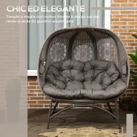 Outsunny Lettino da Giardino 2 Posti con Copertura Decorata e Cuscino Spesso, 126x75x142 cm Marrone(m-4)