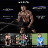 HOMCOM Battle Rope Forza Fitness Corda Fune da Allenamento (Ф38mm) Lunghezza 9m(m-7)