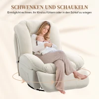 HOMCOM Relaxsessel, verstellbar, 104x100x102cm/164x76cm, Cremeweiß(m-5)