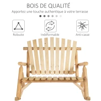 Outsunny Fauteuil de Jardin Adirondack à Bascule 2 Places Rocking Chair Style néo-rétro Assise Dossier Ergonomique Bois Naturel de pin(m-6)