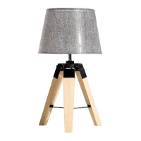 HOMCOM Tischleuchte Tischlampe Nachttischlampe Leinenoptik, Kiefer+Polyester, 24x24x45cm (Grau)(m-1)