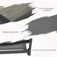 Outsunny Set da Giardino con 6 Sedie Impilabili in Tessuto a Rete e Tavolo Effetto Legno, Grigio(m-5)