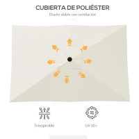 Outsunny Parasol de Terraza Exterior 3x2 m con Ángulo Ajustable Mástil de Aluminio y Protección UV 50+ Beige(m-7)