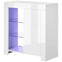 HOMCOM Mobiletto da Salotto Bianco in Truciolato e Metallo con Luci LED Blu, 3 Ripiani Aperti e Armadietto, 75x35x82 cm(m-10)