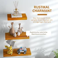 HOMCOM 3-er Set Wandregale Schweberegal Wandregal, 50 cm x 18 cm x 3,6 cm, Kiefernholz, Braun(m-5)