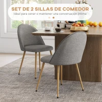 HOMCOM Pack de 2 Sillas de Comedor Sillas de Cocina Tapizadas de Tela de Lino con Patas de Acero Carga 120 kg 50x52x83 cm Gris(m-4)
