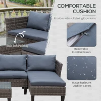 Outsunny 3 Pcs Garden Sofa PE Rattan Set w/ 2 Seats Square Glass Top Coffee Table Thick Cushions Solid Legs Metal Frame Patio Outdoor Balcony Patio L Corner Shape - Grey(m-5)