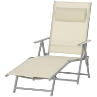 Outsunny Steel Fabric Sun Lounger Outdoor Folding Chaise Lounge Chair Recliner with Portable Design & 7 Adjustable Backrest Positions - Beige(m-11)